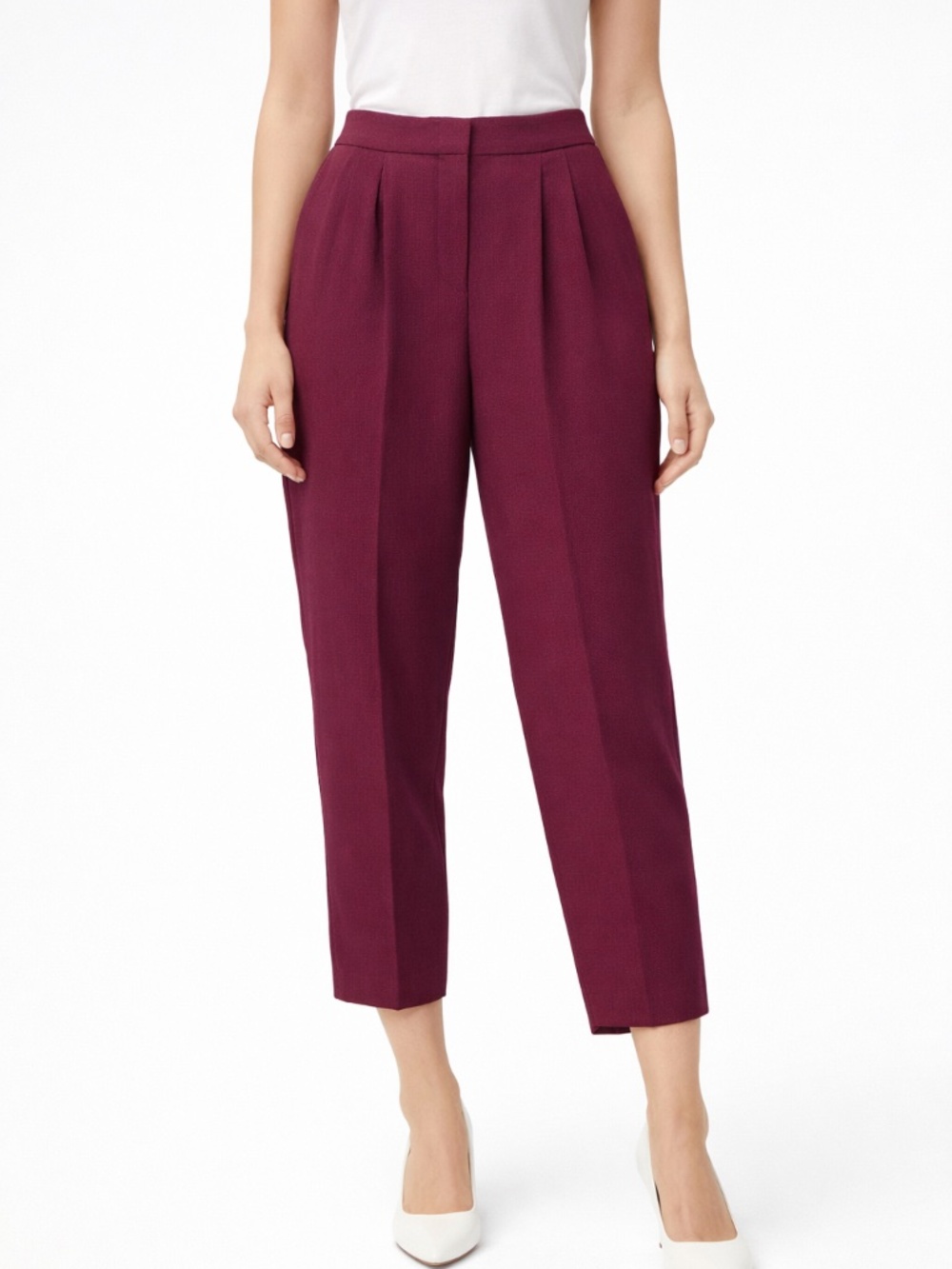 Aritzia Babaton women 12 trousers burgundy twill pleats elastic waist corporate